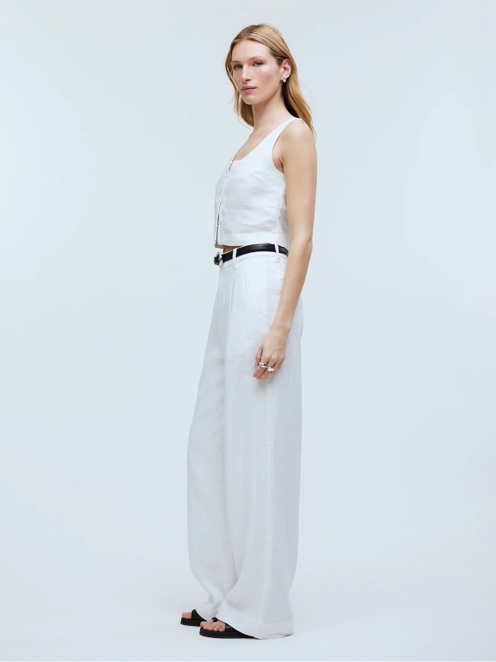 Madewell The Harlow Wide Leg Linen Pants Eyelet White T12 Tall High Rise